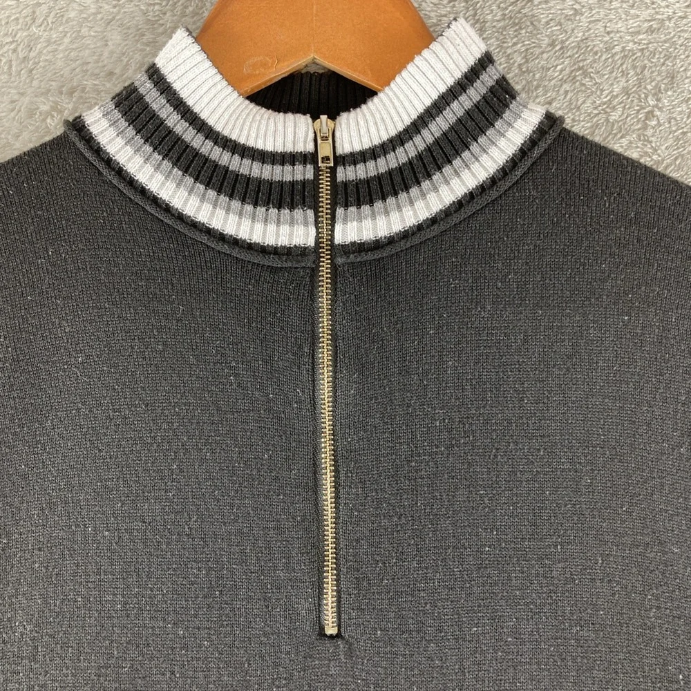 Coofandy Sweater Men's Medium 1/4 Zip Pull Over Slim Fit Black w/‎ White Stripes